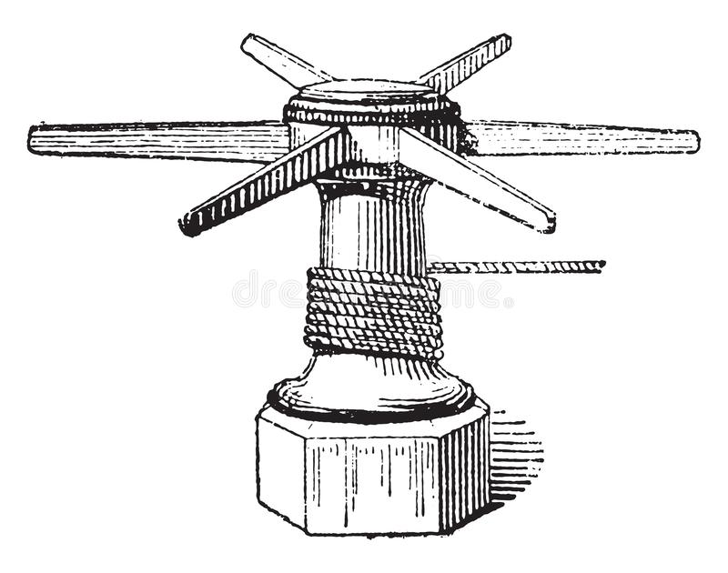 Capstan, vintage engraving stock vector. Illustration of nautical ...
